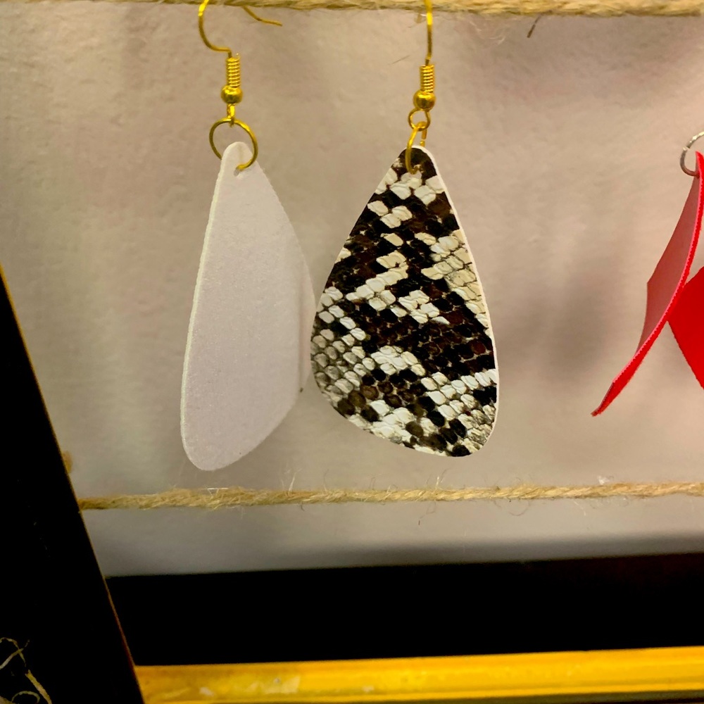 Faux leather snake print large earrings